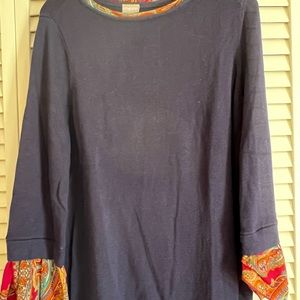 Blue sweater with paisley sleeves